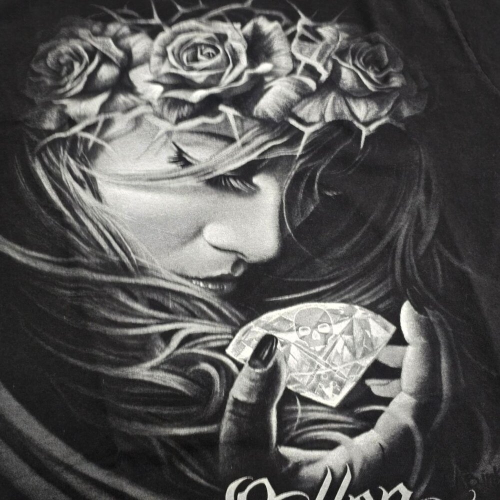 Sullen ✦ Double Sided Tattoo Art Graphic Tee ✦ Black Femme Diamond Roses M - Picture 8 of 12